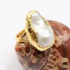 GuaiGuai Jewelry Classic Huge Natural White Keshi Baroque Pearl Yellow Gold Color Plated Rings Handmade For Women Adjustable6729537