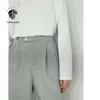 Fansilanen grå bredben hög midja casual byxor kvinnor höst vinter lös byxor bomull kvinnlig streetwear botten 210607