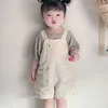 Summer Kids Boys Girls 2-pcs Sets Grey Khaki T-shirt + Overalls Shorts Casual Style Children Clothes E2567 210610