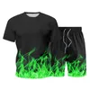 Survêtement d'été hommes 2021 décontracté hommes ensemble flamme T-Shirt + imprimé plage Shorts chemises pantalons courts mâle 2 pièces costume grande taille 5XL X0610