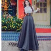 Winter Flare Sleeve Turtleneck Lady Ruffle Sweater + Vintage Plaid Ull Maxi Skirt Två Piece Women Set 210520