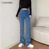 Calças de brim das mulheres para meninas Oversize Esticar reto Mamãe Baggy Jean Calças Aesthetic Woman Roupas Calças Calças 210629