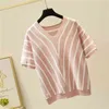 Striped Short Sleeve T Shirt Kvinnor Kvinnor Tunna Pullovers Spring Summer Enkel T-shirt Dam Toppar Tee 14199 210415