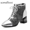 Sophitina kadın ayak bileği çizmeler yuvarlak ayak dantel up gümüş kesme dantel zarif nefes bayanlar yaz sonbahar kadın ayakkabı po698 210513