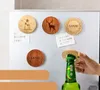 100 stks / partij hoge kwaliteit houten ronde vorm fles opener coaster koelkast magneet decoratie bier fles-opener gratis graveren logo SN2808