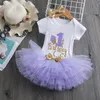 Bebek Mektubu Giyim Setleri Kızlar Sequins Yay Bandı + Mektup Romper + Tutu Dantel Etekler 3 adet / takım Butik Çocuklar Doğum Günü Partisi Giysileri Set M3555