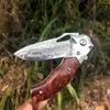 High Quality Damascuss Flipper Folding Knife VG10 Damascus Steel Drop Point Blade Snake Pattern Wood Handle Ball Bearing Folder Knives