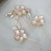 SLBRIDAL Handmade Opal Crystal Pearl Alloy Flower Bridal Comb Clip Pin Set Wedding Hair Accessories Women Jewelry