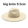 9.5 cm grote rand wol voelde Fedora hoeden met boog riemen vrouwen mannen grote eenvoudige klassieke jazz caps effen kleur formele jurk kerk cap