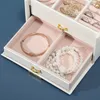 Double storage drawer pu leather large-capacity jewelry three-layer ring earrings 5 colors box size 17x14x13cm