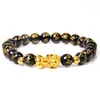 Feng shui armband luck rikedom Buddha svart obsidian sten pärlstav armband guld charm pixiu armband för män kvinnor smycken