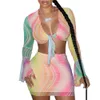 Robe en mailles sexy pour femmes imprimées à manches longues évasées Bodycon Mini jupes 2 tenues de deux pièces Set Streetwear Nightclub Cablub4605118