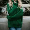 Women Pullover Turtle Neck Autumn Winter Clothes Warm Knitted Oversized Turtleneck Sweater For Women's Green Tops Woman 211007