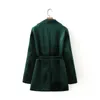 ヴィンテージ特大の緑のポケットのスーツのコートファッションスリム長袖ベルベットサッシオフィスコートファーマーアウターウェアシックトップ女性のスーツブレザー