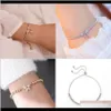 Bracelets Jewelry Drop Delivery 2021 Charm Bracelet Crystal Bow Tie Shape Bead Gold Sier Plated Metal Prong Channel Setting Adjusted Box Chai