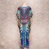 Casual Dresses 2021 Bohemian Printed V-neck Batwing Sleeve Side Split Loose Summer Dress Long Tunic Women Plus Size Beach Wear Max262V