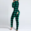 Kvinnor jumpsuit sexiga onesies en bit vuxna sömnkläder med buflap plus size rompers pläd V-ringning långärmad pijama overaller wome2263