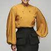 Женские топы блузка о шеи длинные фонарь рукав кнопка Office Lady работа носить осень весна плюс размер африканский мода женщина 210416