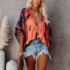 High Street Femmes T-Shirts Manches Chauve-Souris Lâche Tee Summer Beach Casual Top Manches Longues Col V Profond Tie-dye T-Shirt Grande Taille 5XL Y0629