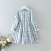 Koreanischer Stil Frühling Kinder Mädchen Kleid Rosa Blau Plaid Langarm Dame Kleider Kinder Kleidung E538 210610