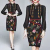 Femmes élégant décontracté bureau Look vêtements de travail robe de soirée solide haut de gamme Vintage Floral brodé 210529
