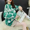 H.SA Pull rose Jumpers Oneck Argyle Green Knitwear Pulls en vrac Vêtements d'hiver Femmes Robe épaisse Pull 210417