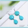 Dangle Jewelrydangle Lustre Sier Plaqué Alliage Couche Ronde Et Vert D'eau Turquoises Pierre Boucles D'oreilles Bijoux De Mode1 Drop Livraison 202