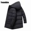 Vinter män Parkas Hooded Warm Mid-Length Coat Solid Färg Casual Fashion Streetwear Parka Stor storlek 8xl 211214