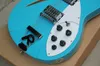 Guitare électrique semi-creuse bleu ciel à 12 cordes avec cordier R, touche en palissandre, Pickguard blanc