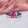 Cluster Rings Cute Romantic Female Pink Stone Ring Vintage Black Gold Wedding For Women Promise Love Square Engagement
