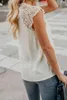 Negro/azul blanco verano Crochet encaje ajuste empalme blusa Casual 2021 mujeres llegada cuello redondo sin mangas de talla grande blusas de mujer camisas