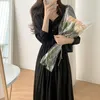 패션 드레스 봄 A 라인 솔리드 컬러 여성 사무실 레이디 우아한 한국 미니멀리스트 중간 길이 14042 210510