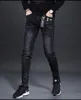Hochwertige schwarze Stretch-Denim-Jeans für Herren, Slim-Fit-Jeanshose im Nobility-Mode-Design mit Kratzern, klassisch, stilvoll; 211011