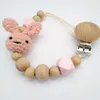 Bébé Sucette Clips Hêtre Sucettes Sucette Dessin animé Lapin Woodiness Titulaire Perlé Clip Chaîne Mamelon Dentition Dummy Sangle Chaînes Bébé Douche Cadeau WMQ755