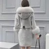 Faux Fur Coat S-3XL Plus Storlek Grå Röd Vinter Koreansk Långärmad Lös Mode Slim Tjock Faux Jacka LR380 210531