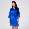 Sexig brudtärna kort satin brud robe spets kimono kvinnor bröllop sömnkläder sommar kvinnlig badrock underkläder kläder hem femme 210518