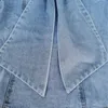 Kvinnors Jackor Patchwork Bow Denim Jacket Stand Collar Långärmad Vintage Ruched för Kvinna 2021 Mode Kläder