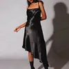 lace up christmas party satin dress women autumn winter asymetrical silver long sexy night club pink 210427