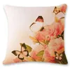 Poduszka w stylu europejskim różowy kwiatowy motyl rzuć poduszkę bawełniany lniany dekoracyjny do sofy do sofy samochodowy/dekoracyjny