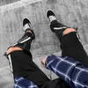 Men's Skinny Ripped Jeans High Quality Elastic Denim Pencil Pants Male Hip Hop Side Stripe Trousers Letters Decorate Slim Pant