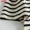 Tangada 여름 여성 줄무늬 인쇄 티셔츠 드레스 고품질 반팔 숙녀 미디 드레스 Vestidos 4C80 210609