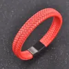 Pulseras con dijes Pulsera de cuero para hombres Brazaletes de moda con cierre magnético de acero inoxidable rojo 18.5 / 22 / 20.5cm