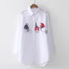 Kadın Bluz Gömlek Beyaz Kadın Bluz 2021 Uzun Kollu Pamuk Nakış Bayan Casual Düğme Tasarım Turn Down Yaka Kadın Gömlek 5083