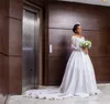 Ilusão Bodice vestidos de noiva fora do ombro v decote cetim uma linha vestidos de casamento 2022 primavera inverno mangas compridas M506