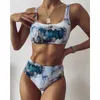 Marmorierung Tie-Dye Frauen Bikini Set 2 Stück Sexy Push Up Badeanzug Bademode Badeanzug Strandkleidung 210621