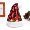 Kerstmis Rode Sequin Hoeden Pom Pom Pluche Caps Xams Lichtgevende Santa Beanie Volwassen Pailletten Hoed Indoor Kerst Decoratie Feestartikelen DH2020