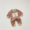 Printemps nouveau bébé bébé garçons filles barboteuse rayé vêtements enfant en bas âge bébé coton mignon dessin animé patch à manches longues combinaison 210413