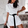 Koreaanse zwart wit kleding casual mini t-shirt jurk kantoor vestido zomer vrouwen ropa losse t-shirt jurken vrouwelijke gewaad 210517
