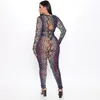 Sexy Snake Print Lange Mouwen Mock Neck Night Party Club Skinny Jumpsuit Vrouwen Herfst Outfit Streetwear Rompertjes Overalls Fitness Dames Jum