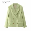 Zevity Женщины просто двубортные карманы Blazer, воротник воротника Office Dadies Causal стильный костюм костюм пальто Tops C536 210603